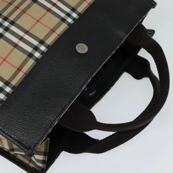 BURBERRY Nova Check Hand Bag Nylon Beige Black Silver Auth - Picture 13 of 16